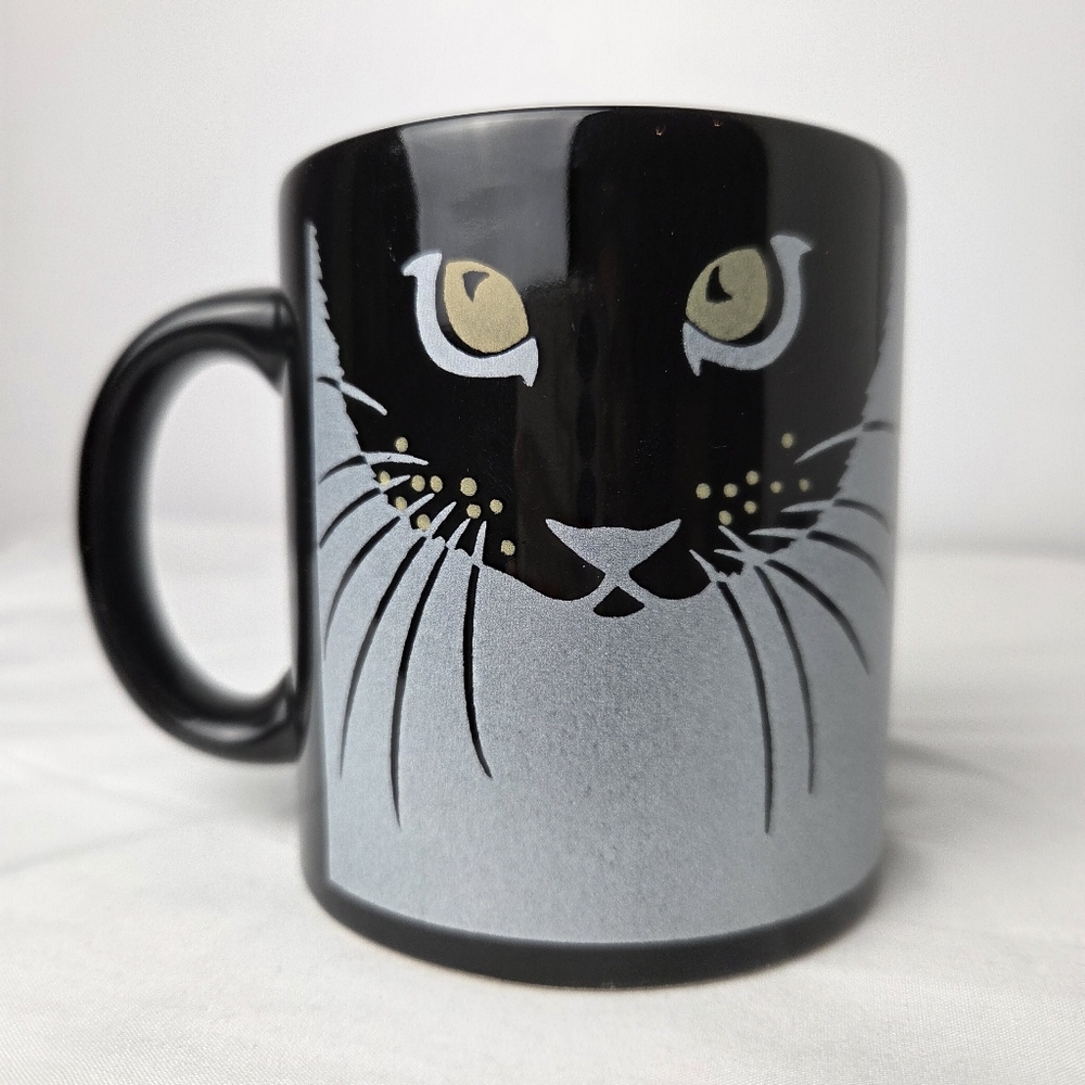 Waechtersbach Vintage Cat Mug Black Silver Gold West Germany